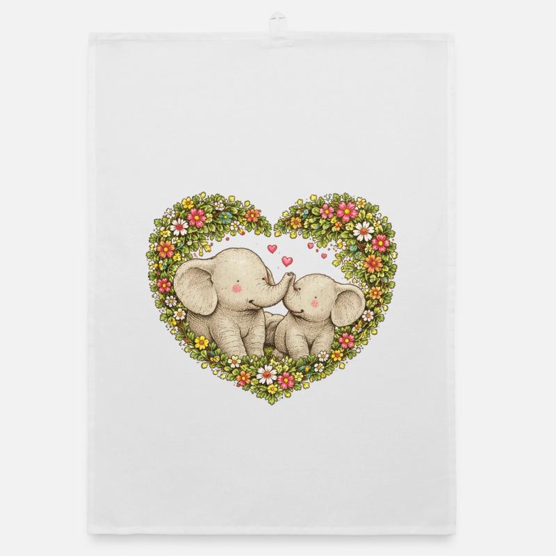 Baiser d’éléphants en forme de cœur floral Torchon bio