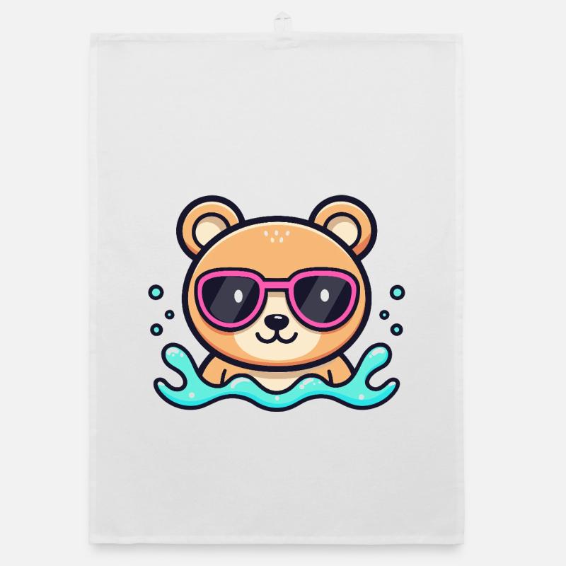 Teddy Bear Beach Pink Glasses Organic dish towel