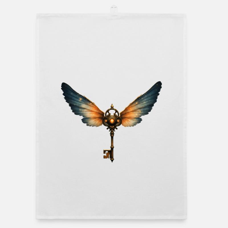 Winged Key Steampunk Organic dish towel
