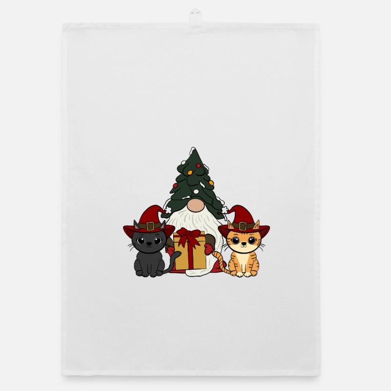 Cat with gnome Organic dish towel