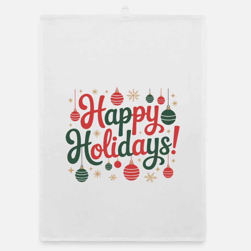 Happy Holidays Ornaments Script Organic dish towel