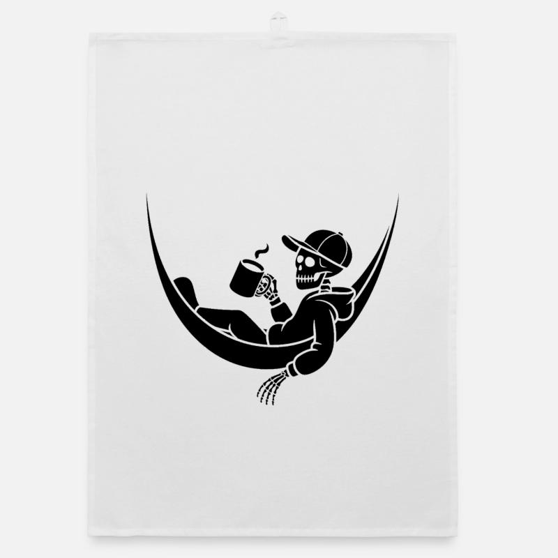 Skeleton in hammock with coffee Organic dish towel