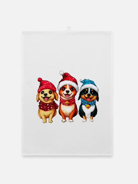 Hunde Weihnachten - Organic Geschirrtuch - Weiß - Vorne
