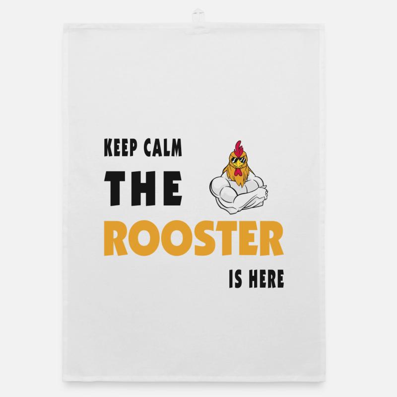 Keep Calm The Rooster Is Here Organic dish towel