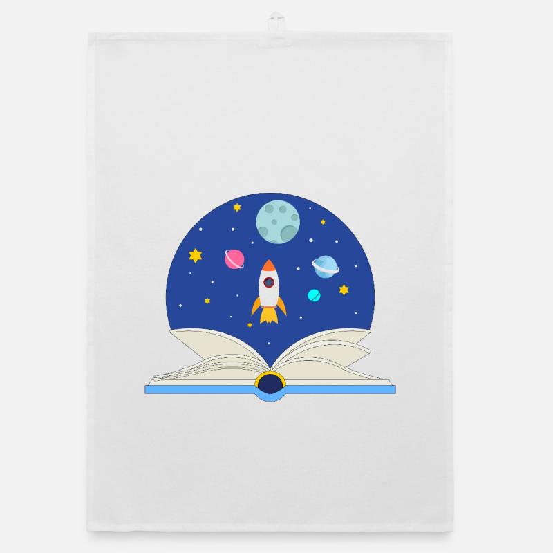 Open Book with Space Scene, Imagination and Advent Organic dish towel