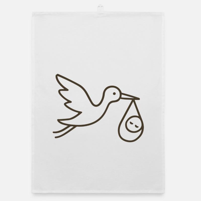 Cigogne avec bébé enfant - Arrivée minimale de bébé Torchon bio