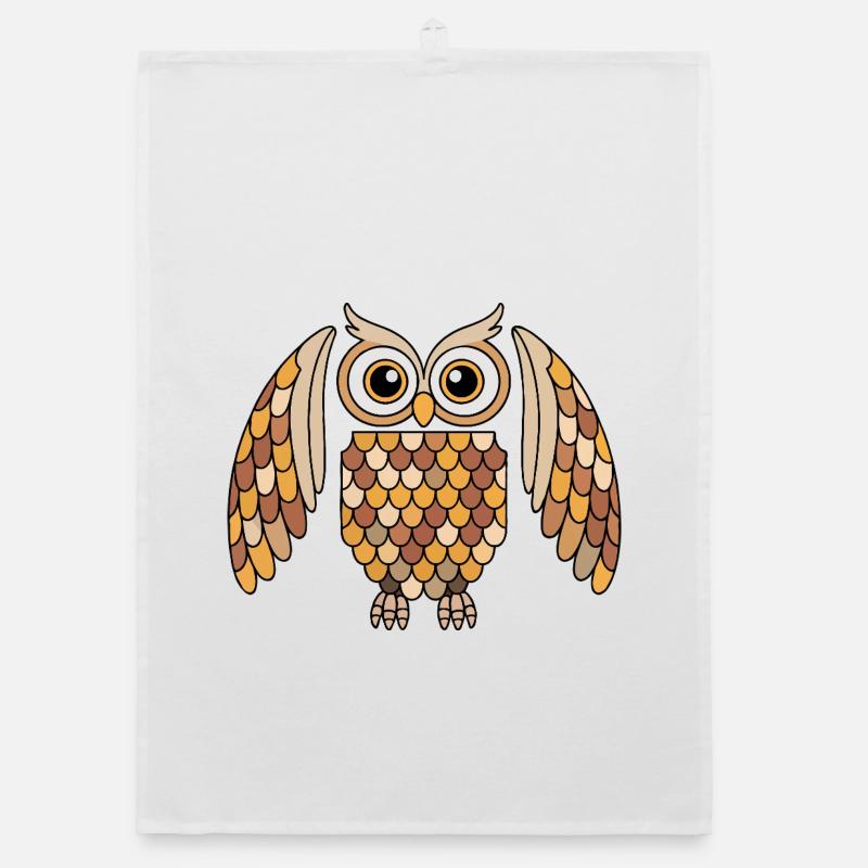 Whimsical Owl with Detailed Feather Pattern Organic dish towel