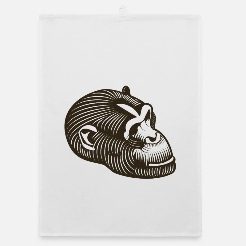 Tête de GORILLE stylisée - Torchon bio - blanc