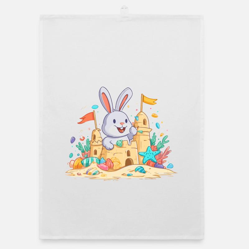 Summer bunny at the sandpit Organic dish towel