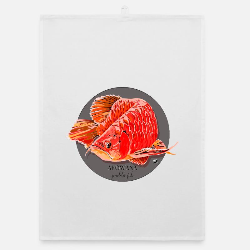 Arowana fish illustration in a gray circle Organic dish towel
