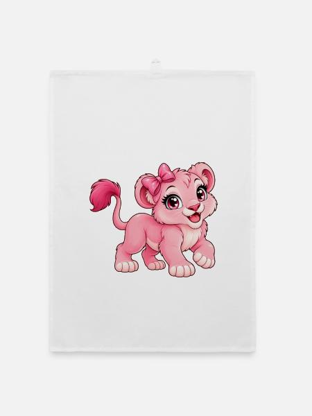 Kawaii Pink Lioness - Organic Geschirrtuch - Weiß - Vorne