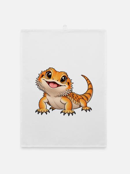 Bartagame Kawaii Style – Süße Echse - Organic Geschirrtuch - Weiß