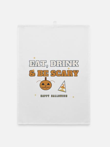 Essen, Trinken & Sei Gruseliges Halloween-Tee - Organic Geschirrtuch - Weiß - Vorne