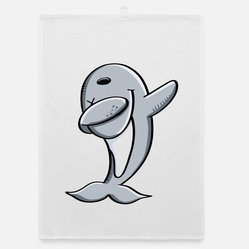 Delfin makes Dab Dance - Dabbing - Dolphin - Comic - Organic dish towel - white