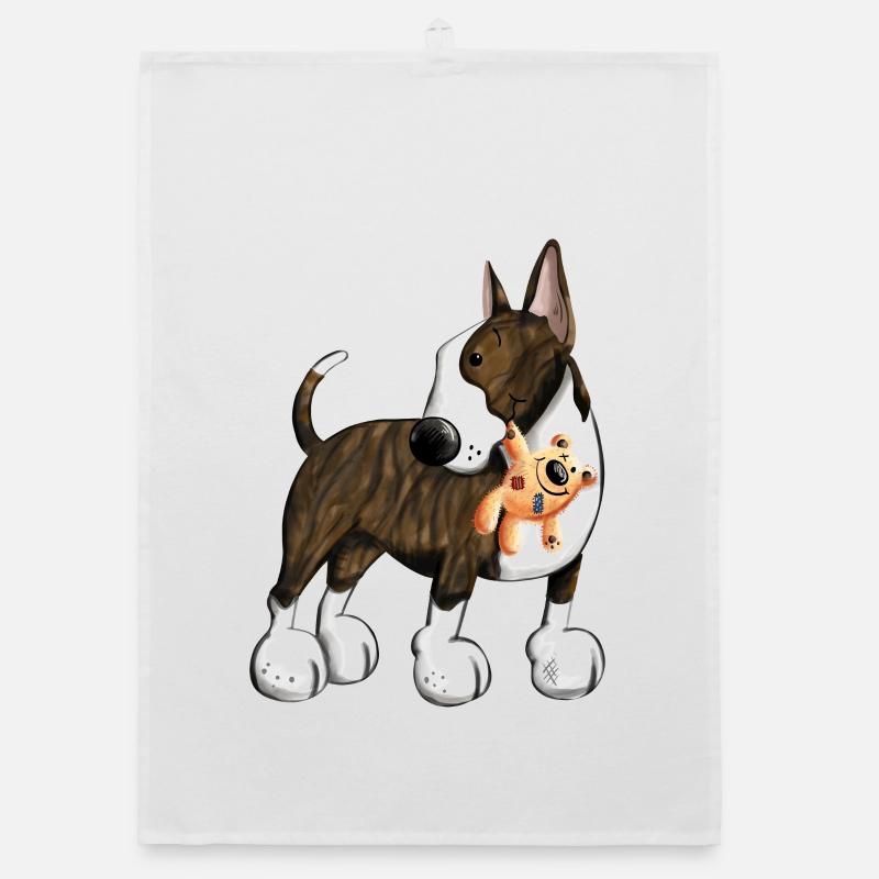 Bullterrier mit Teddy - Organic Geschirrtuch - Weiß