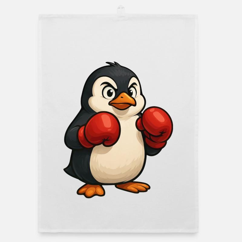 Cool pingouin boxer se bat dans la conception de dessin animé Torchon bio