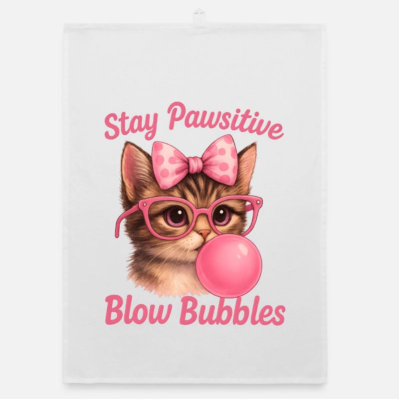 Cute Cat - Stay Pawsitive Blow Bubbles Organic dish towel