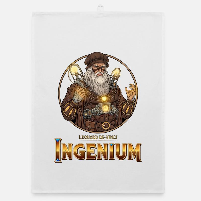 Ingenium Leonardo: Steampunk Sorcerer - Organic dish towel - white