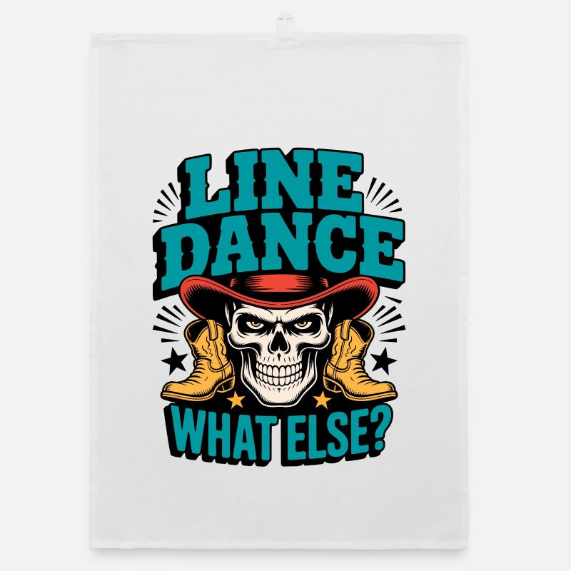 Line Dance Skull with Boots Organic dish towel