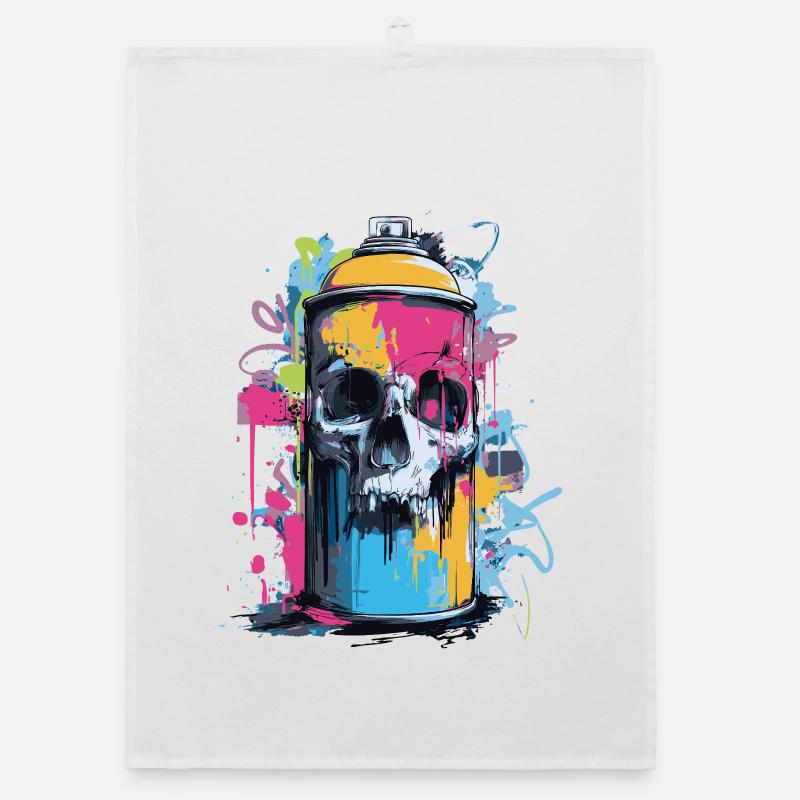 Skull Graffiti Spray Can Organic dish towel