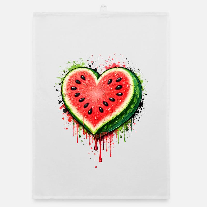 Illustration juteuse de pastèque en forme de cœur Torchon bio