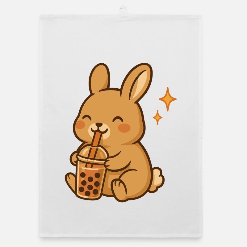Bunny with Bubble Tea Kawaii Bunny Organic dish towel