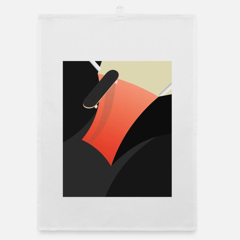 Abstract Red Skateboard - Organic Geschirrtuch - Weiß