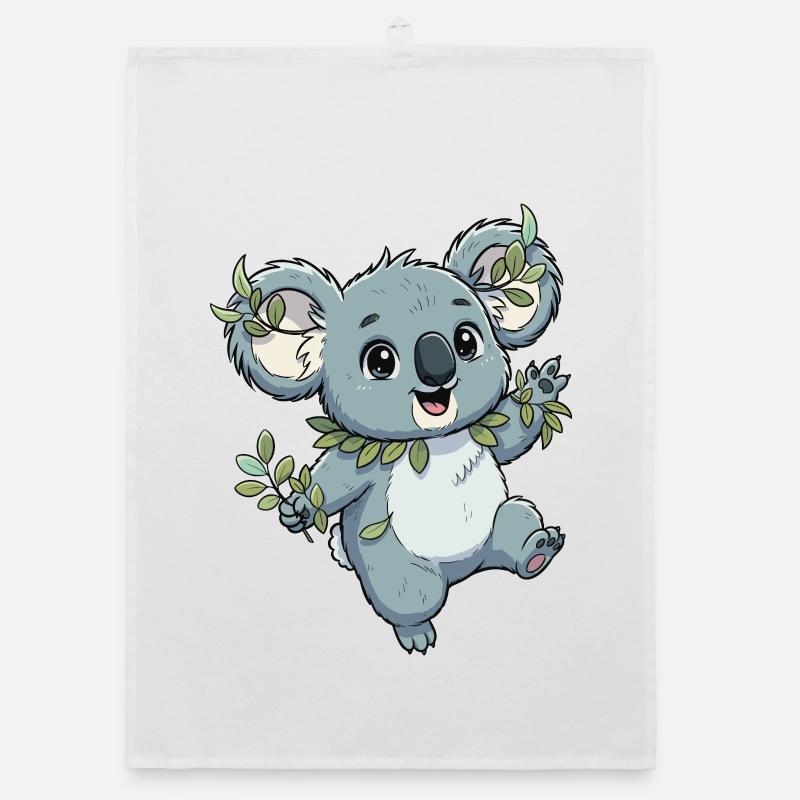 Koala vert avec couronne de feuilles Torchon bio