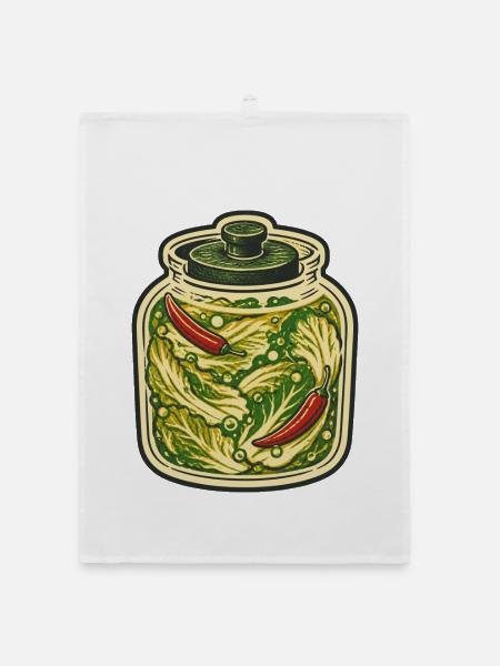 Fermentglas mit Kohl und Chili - Organic Geschirrtuch - Weiß - Vorne