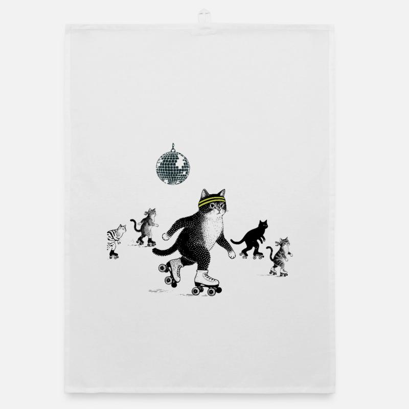 Roller Skating Cats Organic dish towel