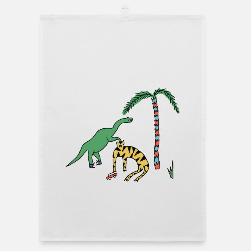 Tigre & Dino - Torchon bio - blanc
