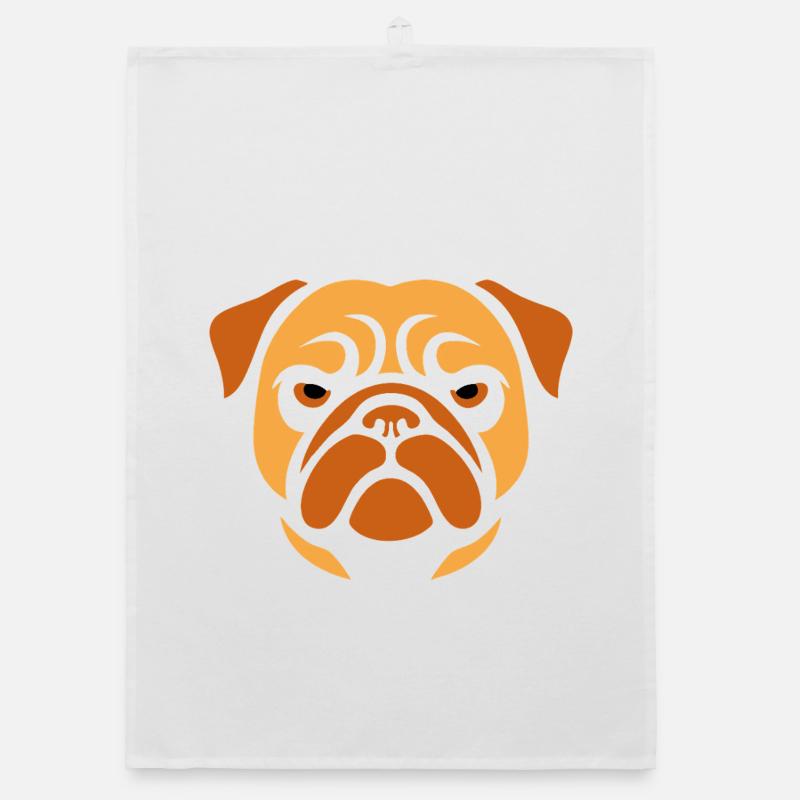Mops , Hundekopf - Organic Geschirrtuch - Weiß