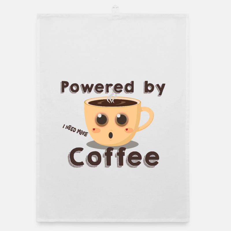 Powered by More Coffee- Kaffee Tasse - Organic Geschirrtuch - Weiß