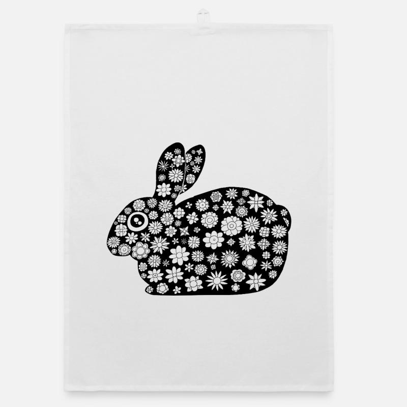 Black rabbit floral pattern Organic dish towel