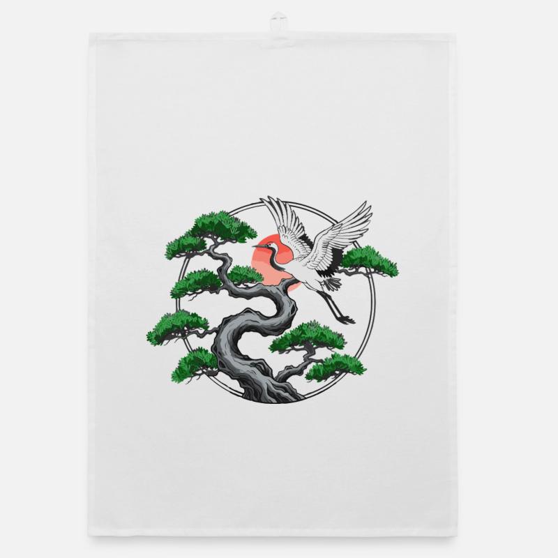 Cranes & Twisted Pine Tree Organic dish towel