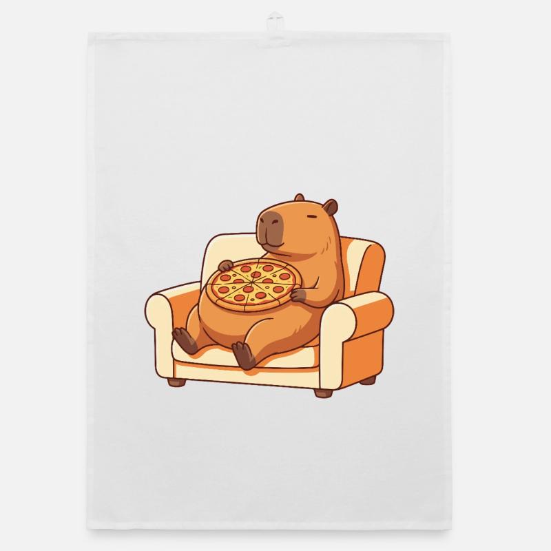 Pizza Capybara on the sofa Organic dish towel