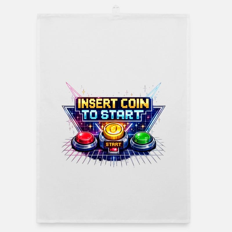Arcade Start Button Neon Retro Organic dish towel