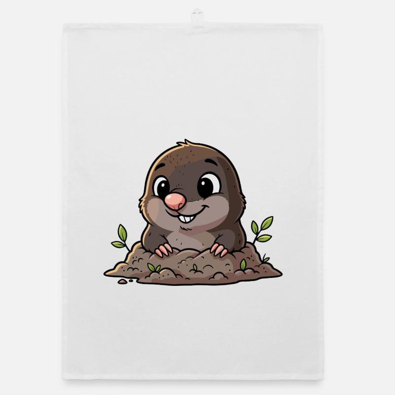 Cute mole digging Organic dish towel