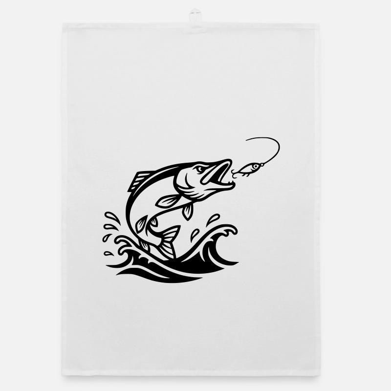 Hecht Raubfisch Silhouette Organic Geschirrtuch