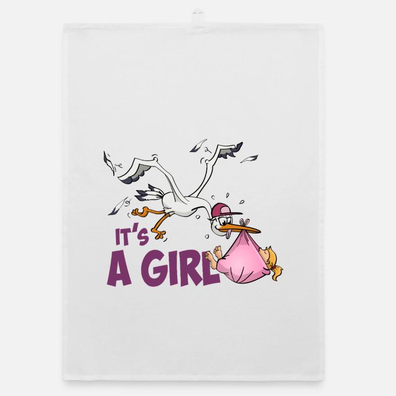 Storch mit Mädchen; "Es ist ein Mädchen" Organic Geschirrtuch