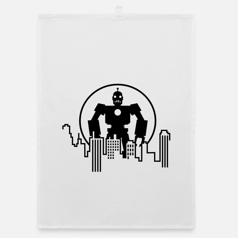 Robot Skyline – Sci-Fi Android Silhouette Shirt - Organic Geschirrtuch - Weiß