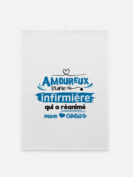 Amoureux d'une infirmière ! humour - Torchon bio - blanc - Devant