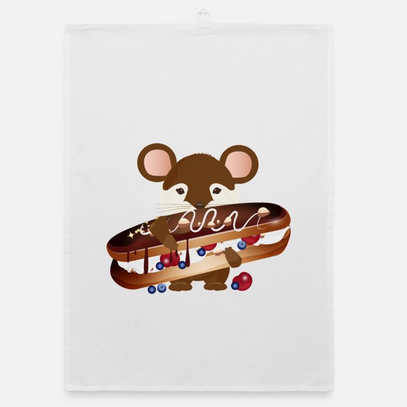 cute mouse with delicious chocolate éclair Organic dish towel