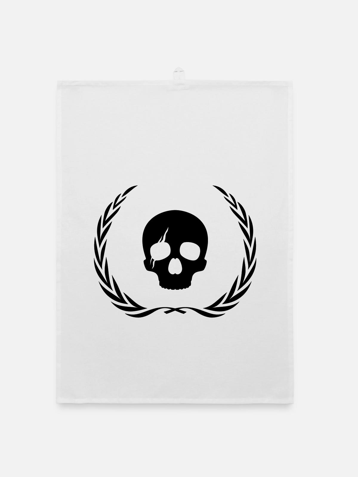 Skeleton Skull Wreath - Organic dish towel - white - Front