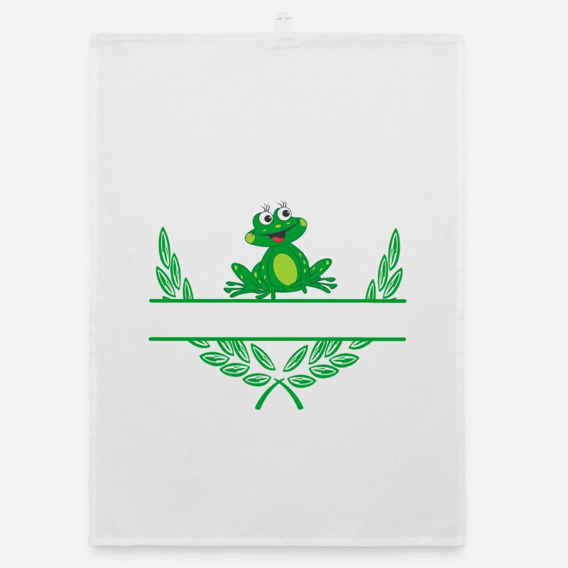 Frog Laurel Wreath with Namespace Organic dish towel