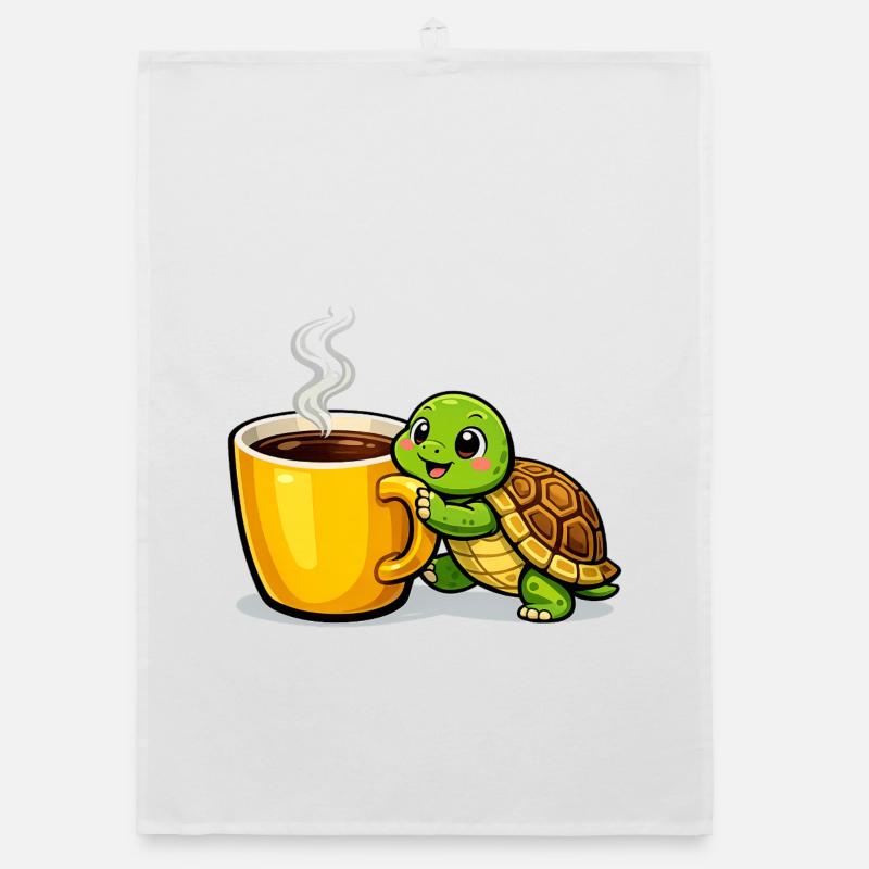 Coffee Turtle with Steaming Mug Organic dish towel