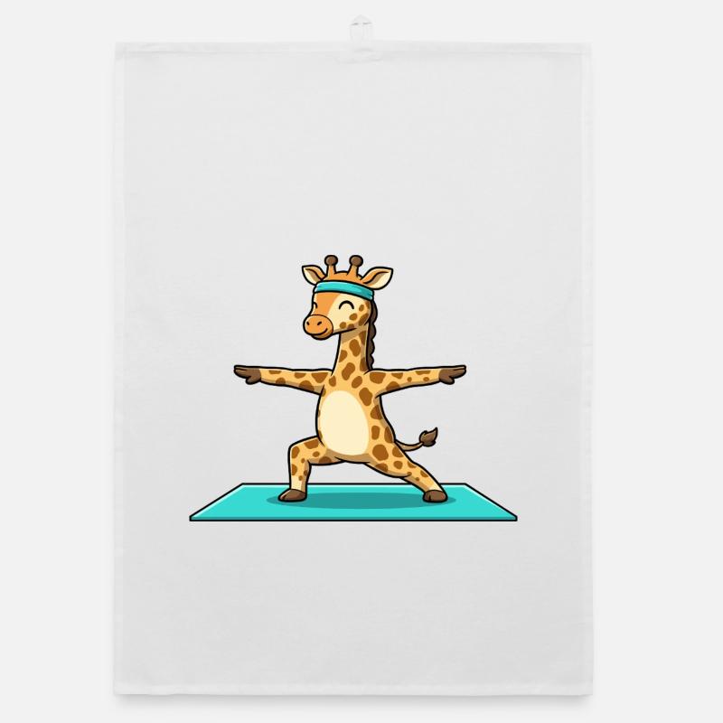 Yoga Giraffe Animal Doing Warrior Pose Organic dish towel