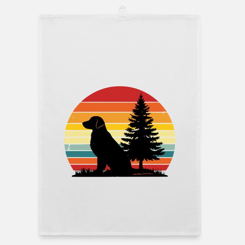 Silhouette rétro de chien Coucher de soleil - Torchon bio - blanc