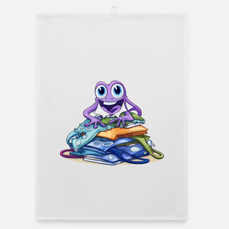 Creative Monster on Stack of Books Organic dish towel