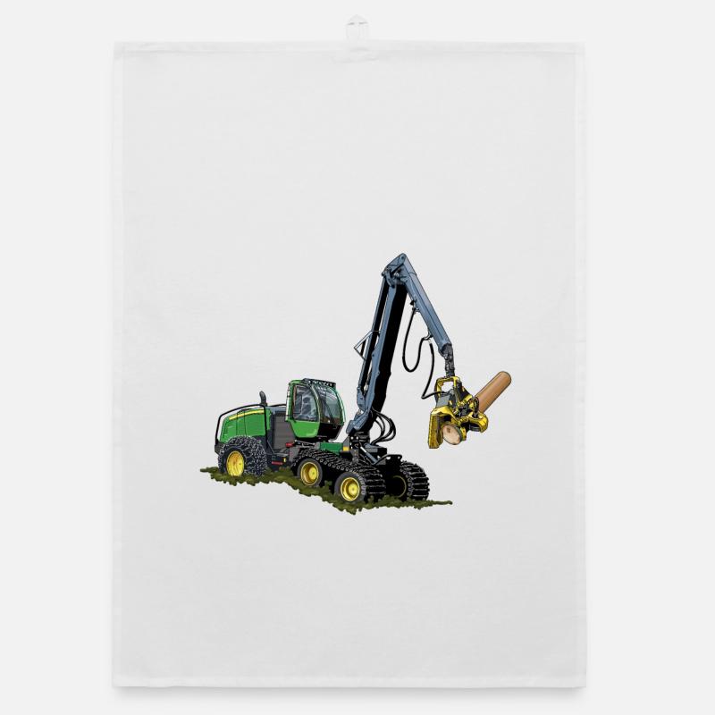Harvester, Holzerntemaschine - Organic Geschirrtuch - Weiß